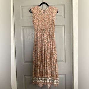 Smocked floral midi dress